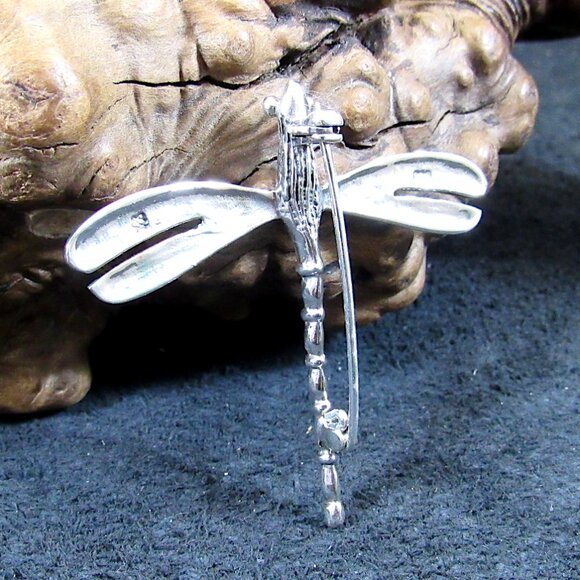 Solid 925 Sterling Silver 3D Figural Dragonfly Pin Brooch / Gardencore Jewelry - Picture 3 of 9